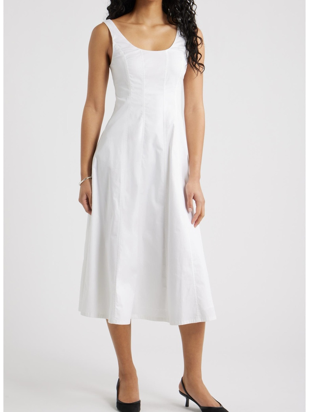 49. Open edit • NWOT Classic White Cotton Scoop Neck Midi Dress